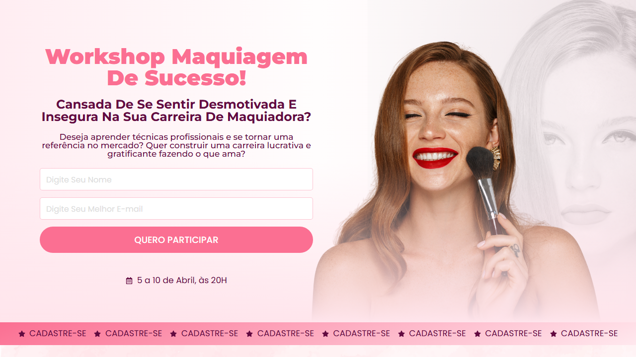 Prévia da página de inscrição em curso de maquiagem